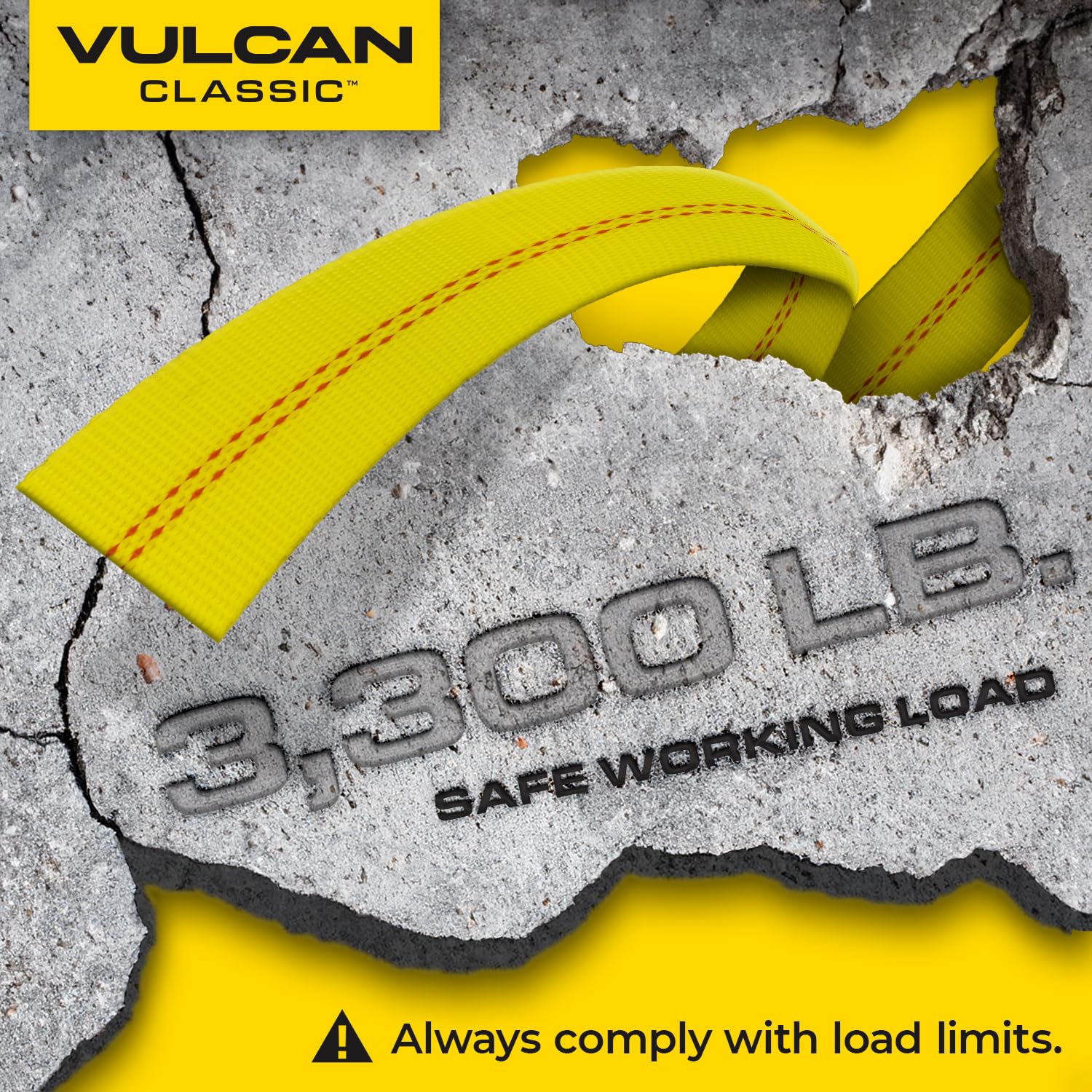 VULCAN Car Tie Down with Flat Hooks - Lasso Style - 2 Inch x 96 Inch - 4 Pack - Classic Yellow - 3,300 Pound Safe Working Load - Image 8
