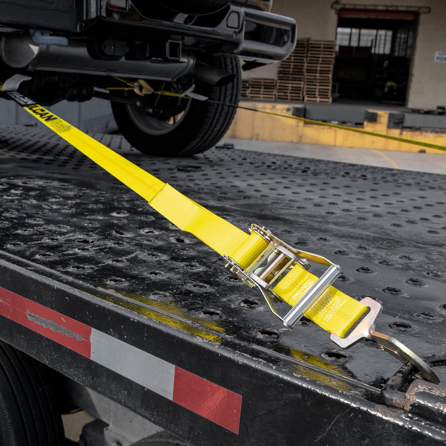 VULCAN Car Tie Down with Twisted Snap Hooks - 2 Inch x 96 Inch - 2 Pack - Classic Yellow - 3,300 Pound Safe Working Load - Image 3