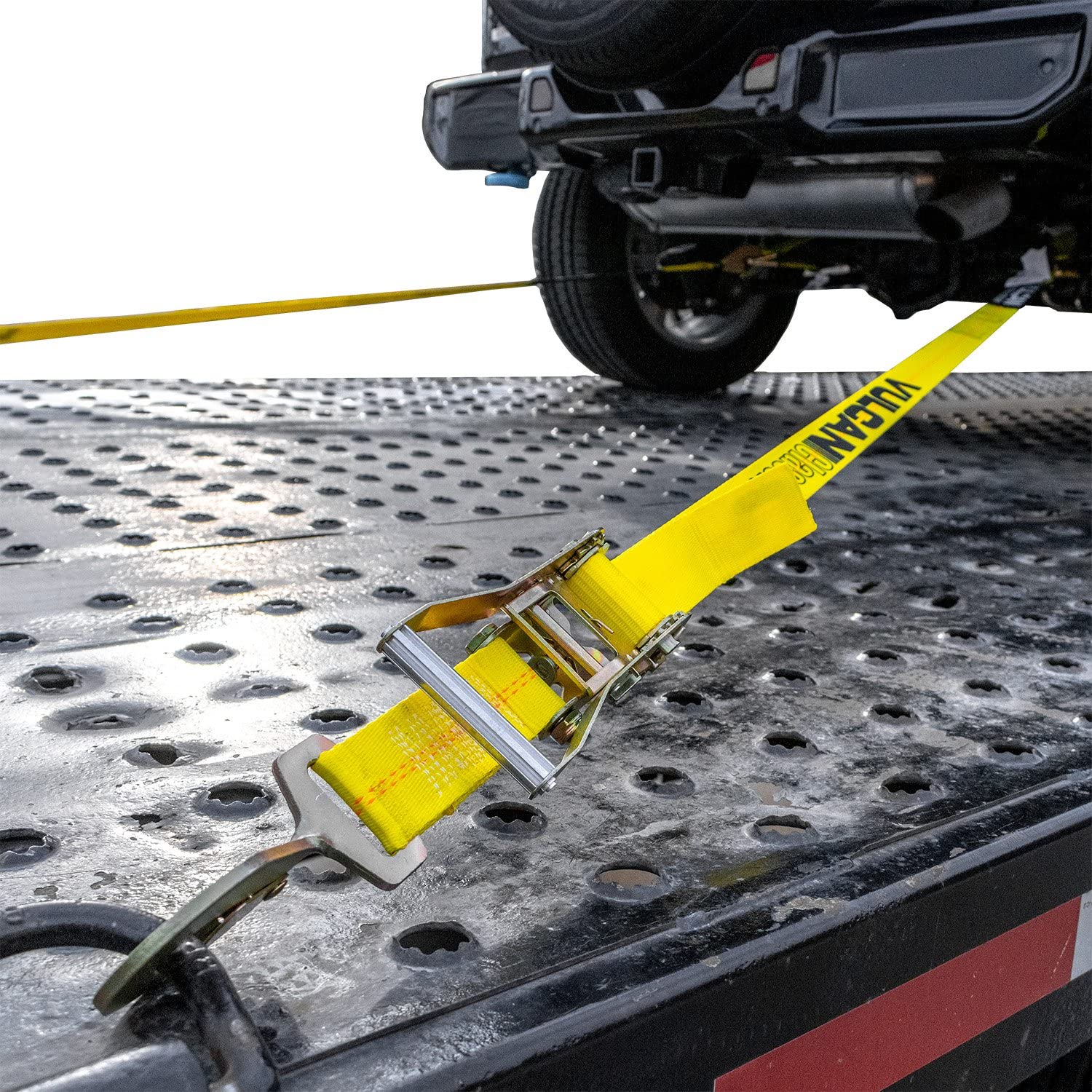 VULCAN Car Tie Down with Twisted Snap Hooks - 2 Inch x 96 Inch - 2 Pack - Classic Yellow - 3,300 Pound Safe Working Load - Image 4